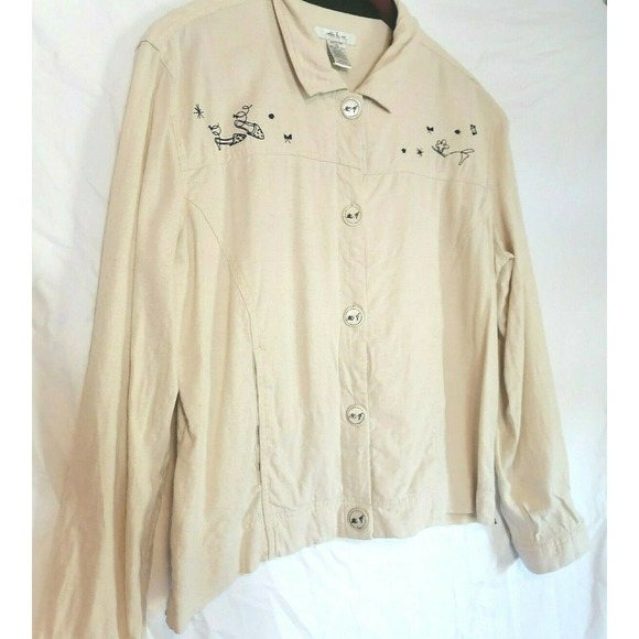 Natalie & Me Linen Cream Button-up Shirt Blouse Top High Heels/Shoes SZ large - Picture 1 of 11